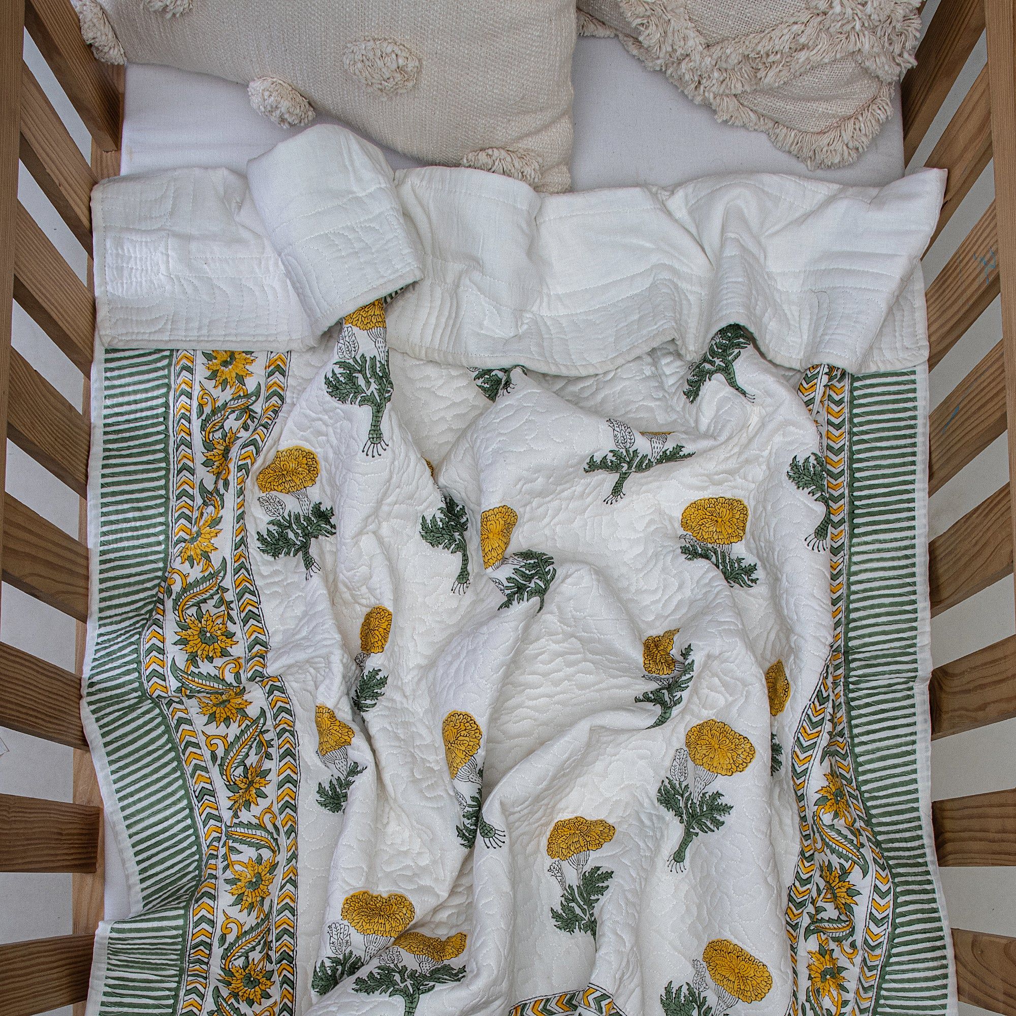 Yellow Floral Hand Printed Cotton Baby Blankets 125